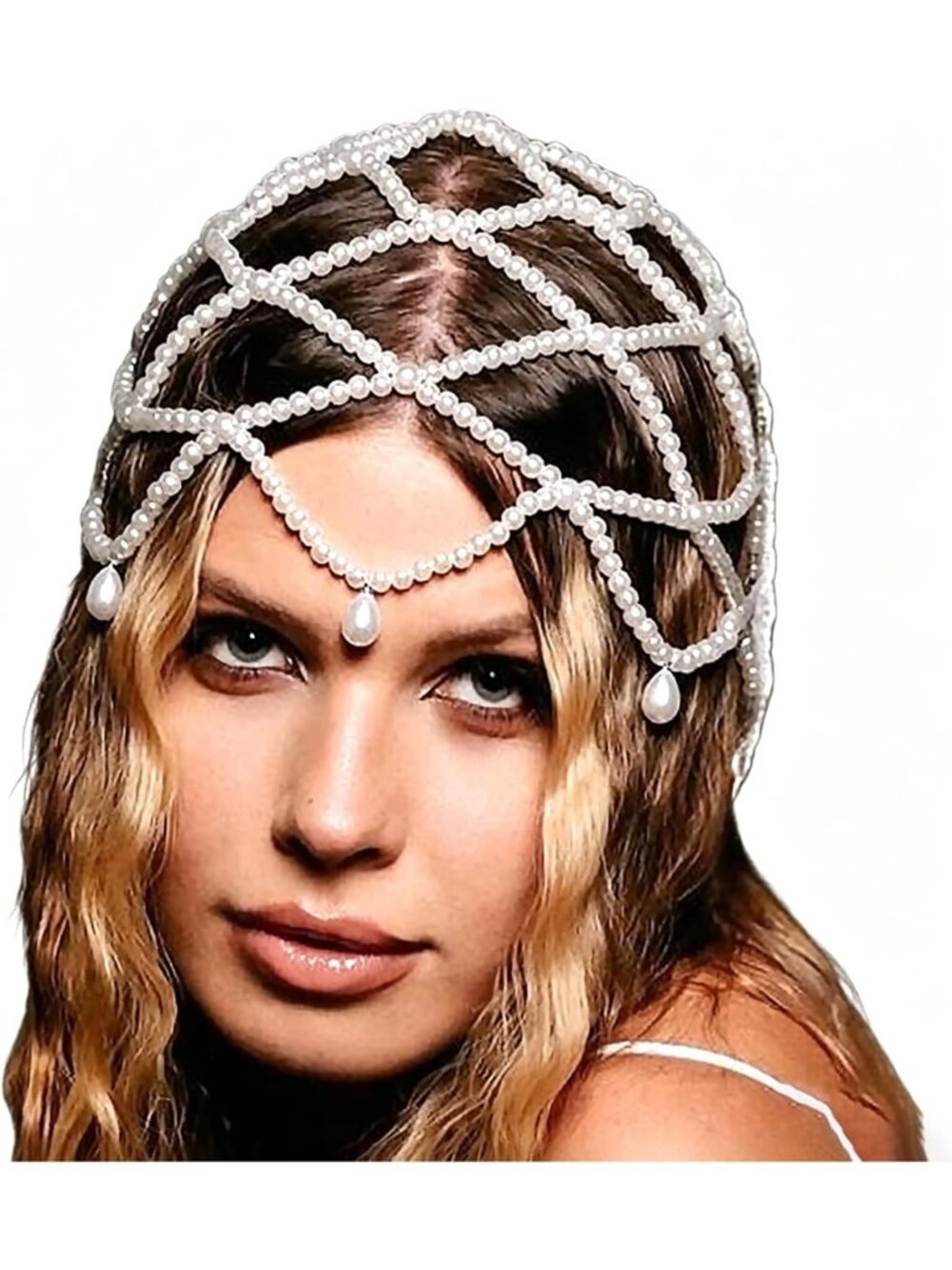 1920s Vintage Pearl Head Chain with Tassels | Elegant Wedding & Costume Hair